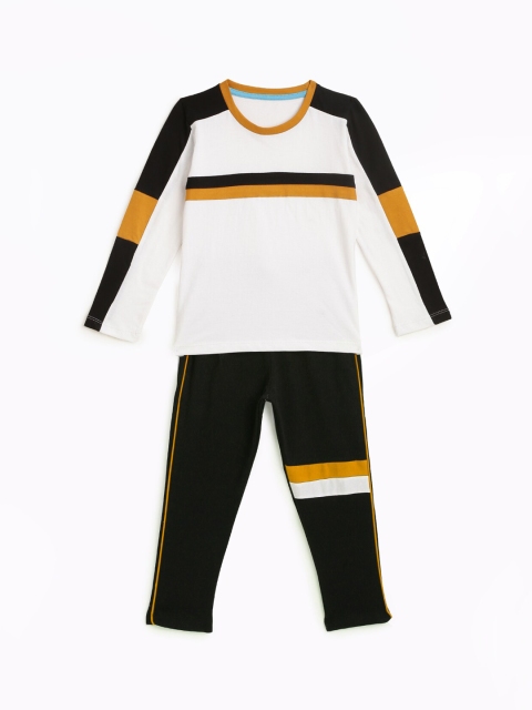 KIDSCRAFT Boys White & Black Striped Night Suit