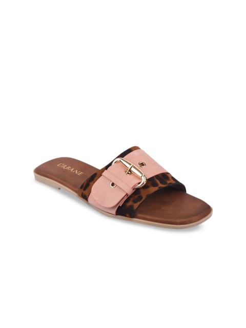 URBANE Women Pink Printed Suede Open Toe Flats
