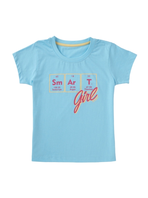 Cub McPaws Girls Aqua Blue & Pink Printed T-shirt