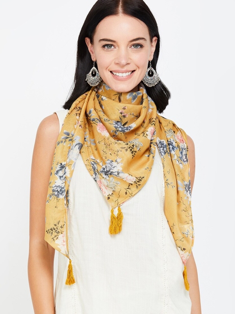 Melange by Lifestyle Women Mustard Yellow Floral Printed Scarf