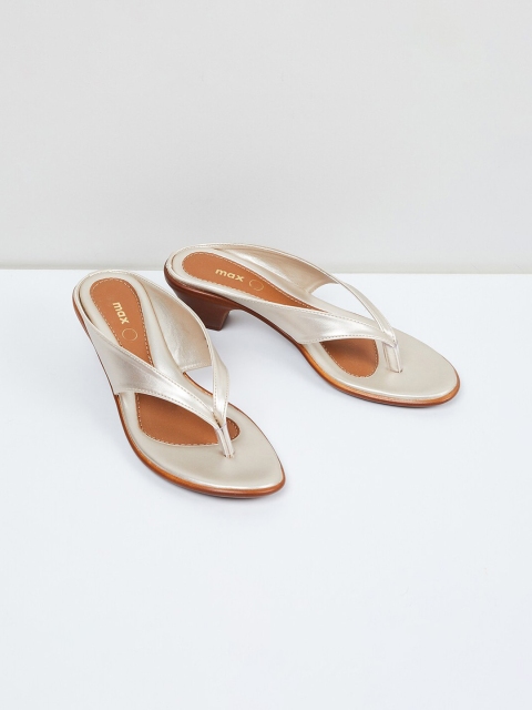 max Women Beige & Silver-Toned Solid Sandals