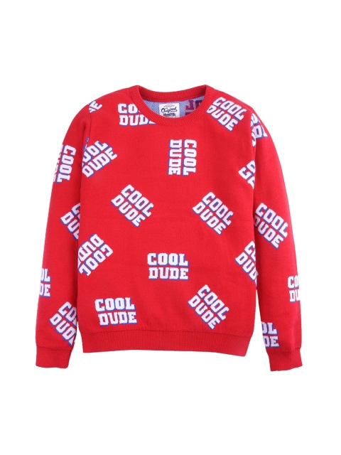 RVK Boys Red Printed Pullover Sweater