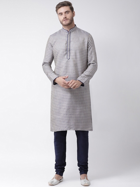 LAMAAYA Men Blue Banarasi Silk Kurta With Churidar