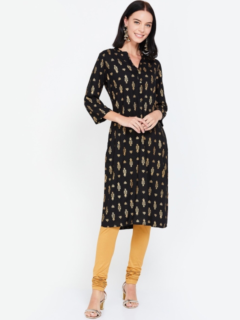 Melange by Lifestyle Women Black Printed Straight Kurta