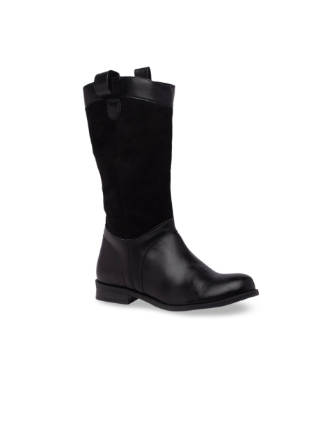 Inc 5 Women Black Solid Velvet High-Top Flat Boots