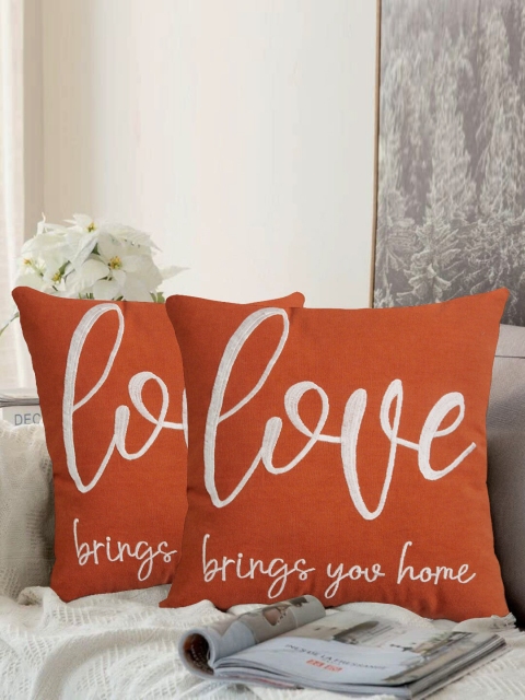 LUXENMEAD Rust Set of 2 Embroidered Square Cushion Covers