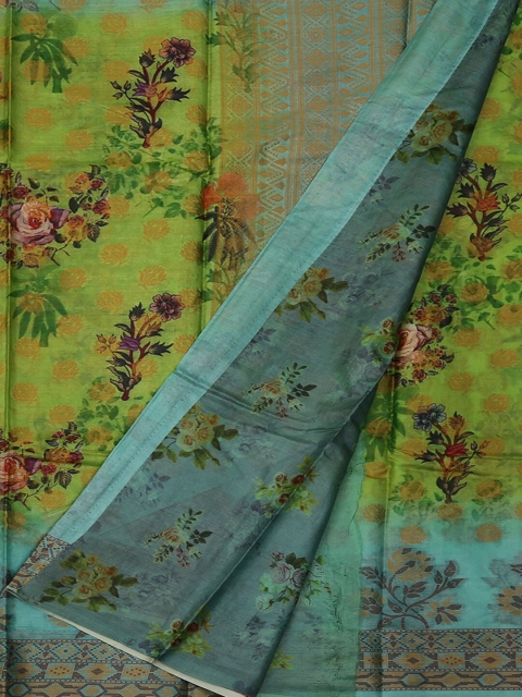 Pothys Green & Blue Pure Silk Printed Saree