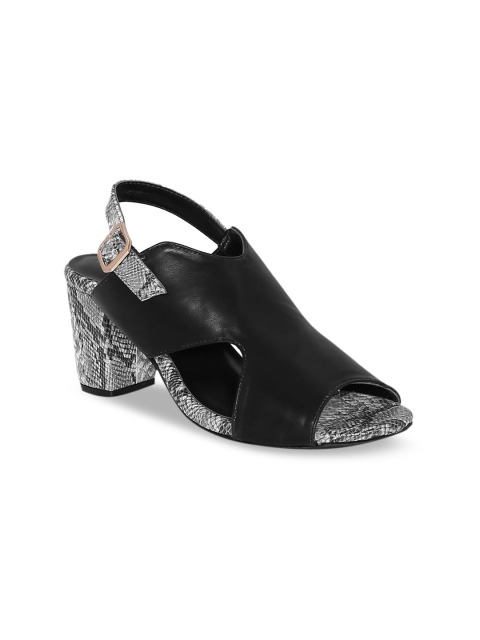 Siendo Desi Women Black Snake Skin Printed Block Heels