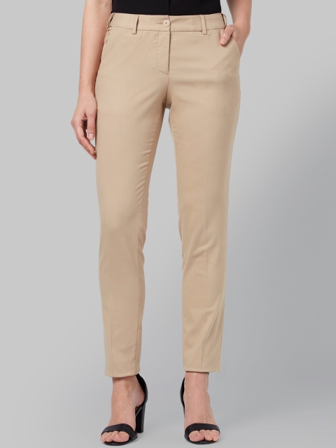 Park Avenue Woman Women Beige Regular Fit Solid Regular Trousers