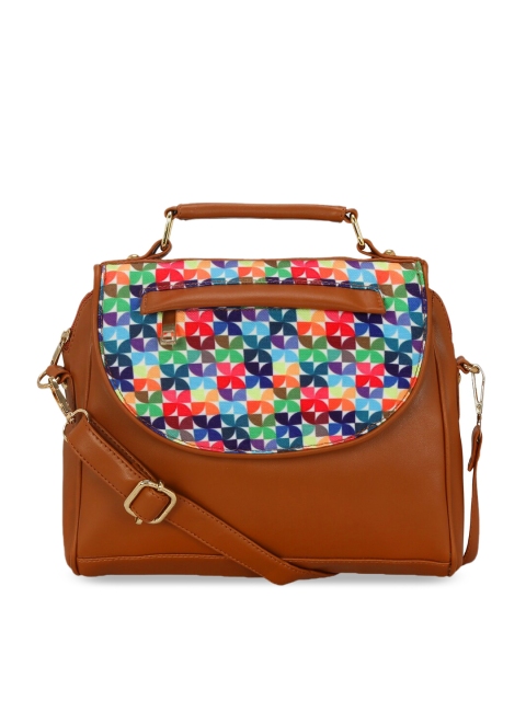 KLEIO Brown & Blue Printed Handheld Bag