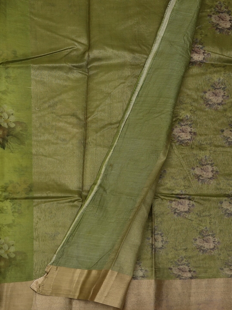 Pothys Green & Beige Pure Silk Solid Saree