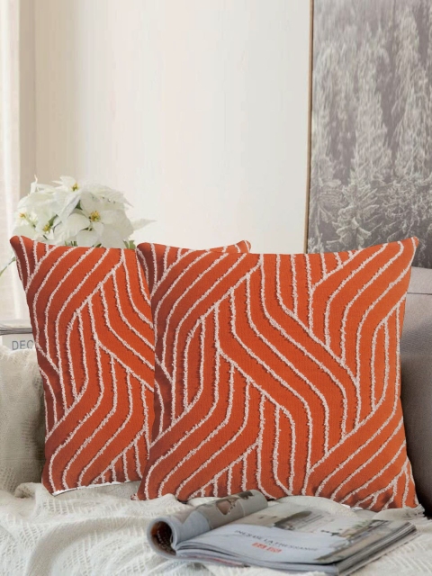 LUXENMEAD Rust Orange Set of 2 Embroidered Square Cushion Covers