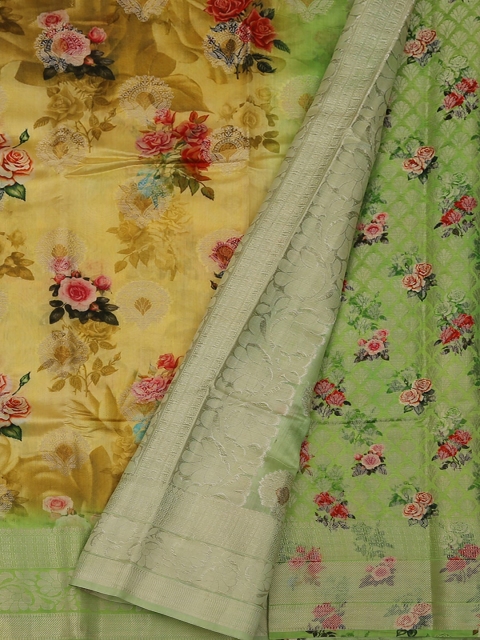 Pothys Yellow Printed Jute Silk Saree