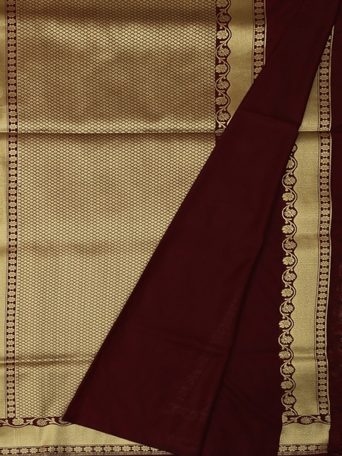 Pothys Gold-Toned & Maroon Pure Silk Woven Design Saree