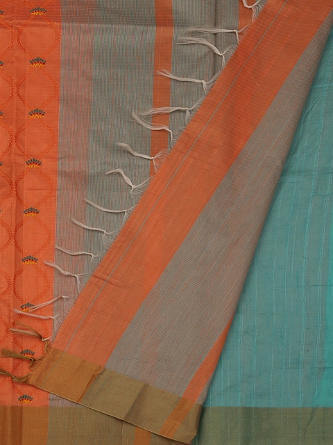 Pothys Peach & Sea Green Art Silk Embroidered Saree