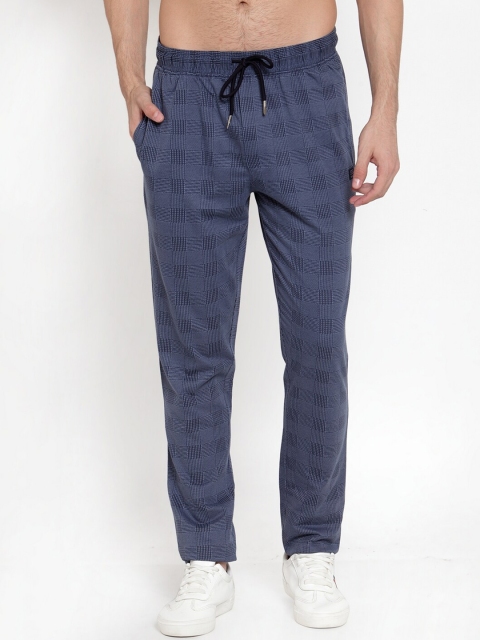 CONFIDENCE Men Blue Checked Slim-Fit Track Pants