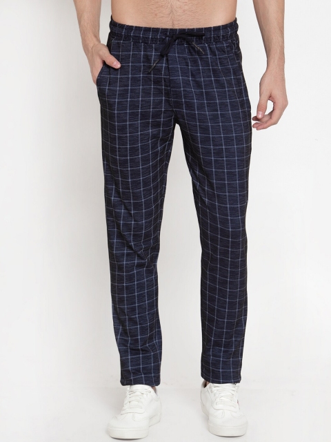 CONFIDENCE Men Navy Blue Checked Slim-Fit Track Pants