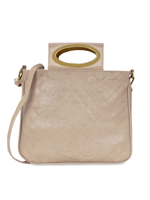 KLEIO Cream-Coloured Self Design Handheld Bag