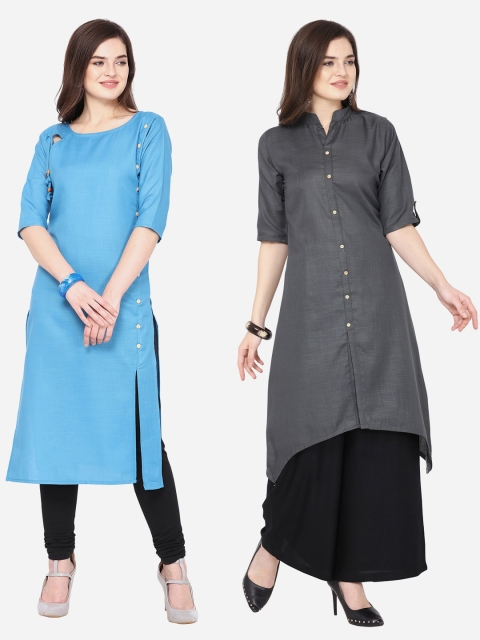 Silk Bazar Women Turquoise Blue & Black Solid Kurta with Palazzos