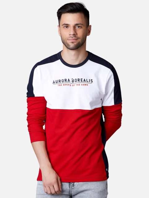 MARCA Disati Men Red & White Colourblocked Round Neck T-shirt