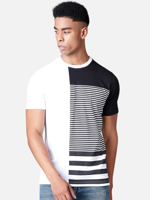 MARCA Disati Men White Striped Round Neck T-shirt