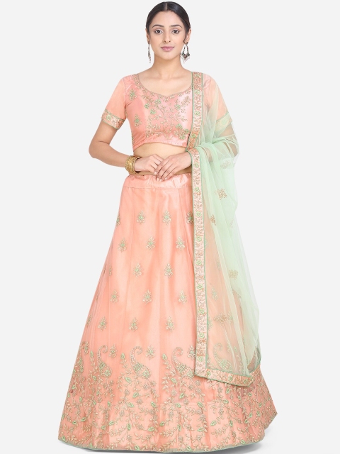 Mitera Peach-Coloured & Green Embroidered Semi-Stitched Lehenga & Unstitched Blouse with Dupatta
Mitera Peach-Coloured & Green Embroidered Semi-Stitched Lehenga & Unstitched Blouse with Dupatta