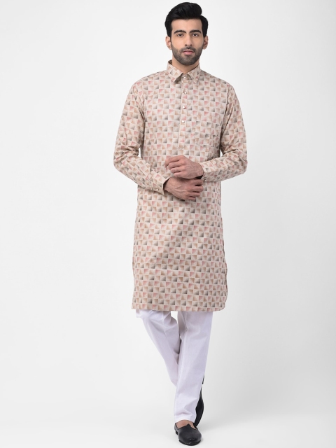 SG LEMAN Men Beige & White Printed Kurta with Pyjamas