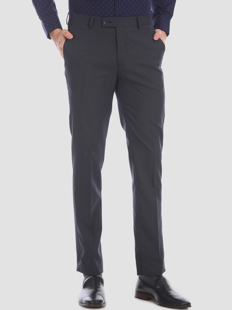 Arrow Men Blue Regular Fit Checked Formal Trousers