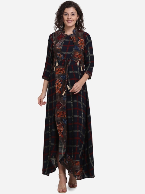SHAVYA Women Maroon & Blue Printed A-Line Kurta