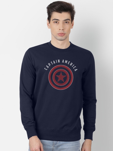 Free Authority Men Navy Blue Captain America Print Sweatshirt