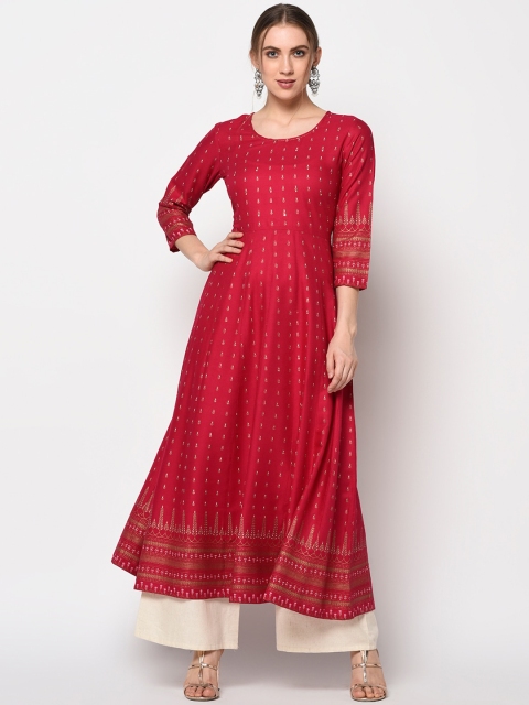 Yufta Women Red Printed Anarkali Kurta