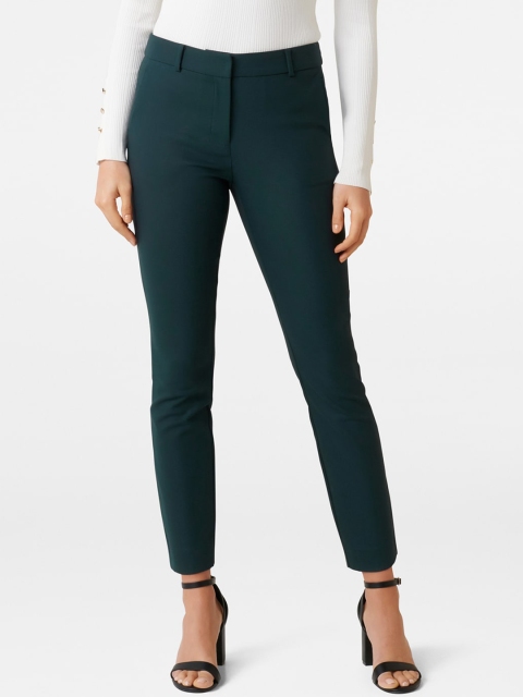 Forever New Women Green Original Slim Fit Solid Formal Trousers
