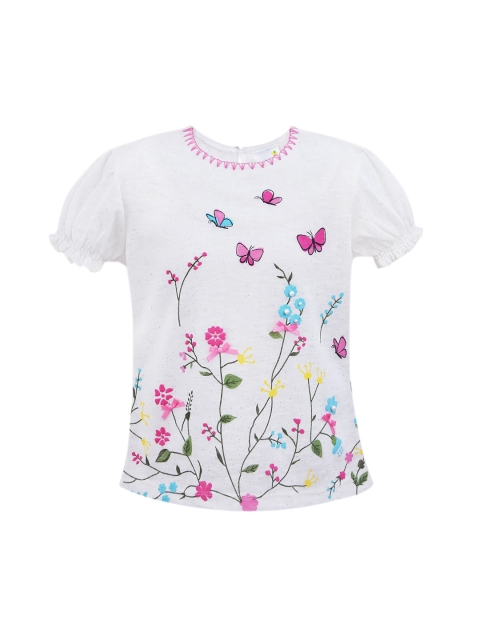 Daffodils GIRLS WEAR Girls White & Pink Printed Top