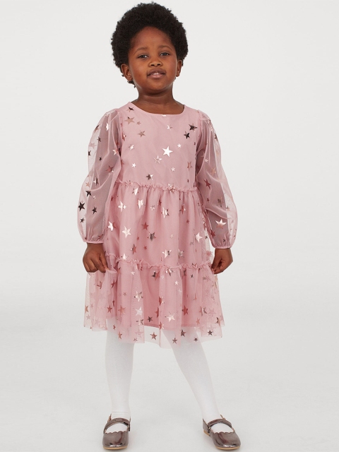 H&M Girls Pink Puff-sleeved Tulle Dress