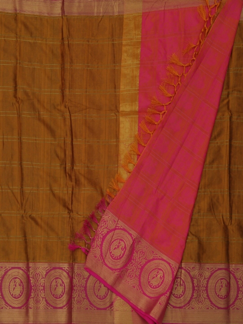 Pothys Mustard & Pink Jute Silk Woven Design Saree