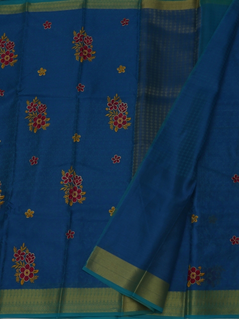 Pothys Blue & Red Art Silk Embroidered Saree
