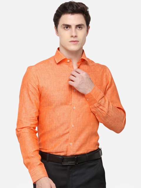JADE BLUE Men Orange Regular Fit Solid Linen Formal Shirt