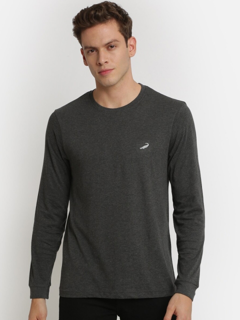 Crocodile Men Charcoal Grey Solid Round Neck Slim-Fit T-shirt