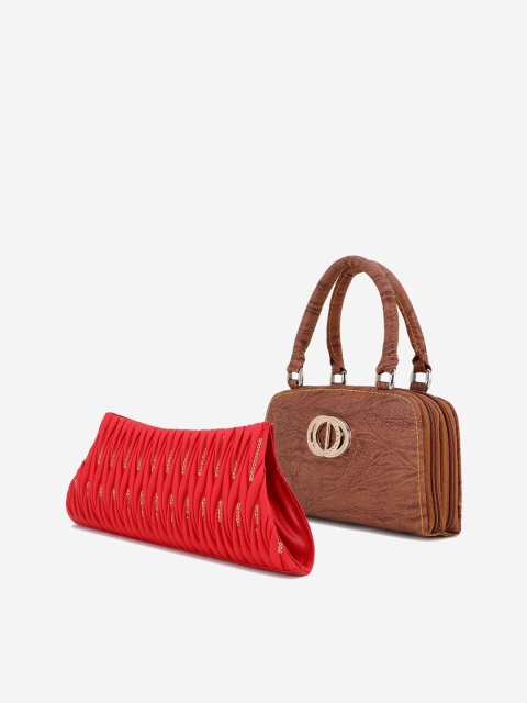 Element Cart Set Of 2 Red & Brown Textured Clutch