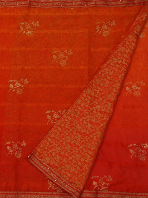 Pothys Orange & Gold-Coloured Poly Georgette Woven Design Saree