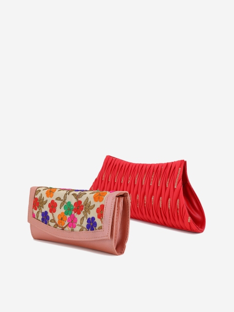 Element Cart Set Of 2 Red & Beige Embellished Clutch