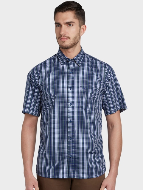 ColorPlus Men Blue & White Regular Fit Checked Casual Shirt
