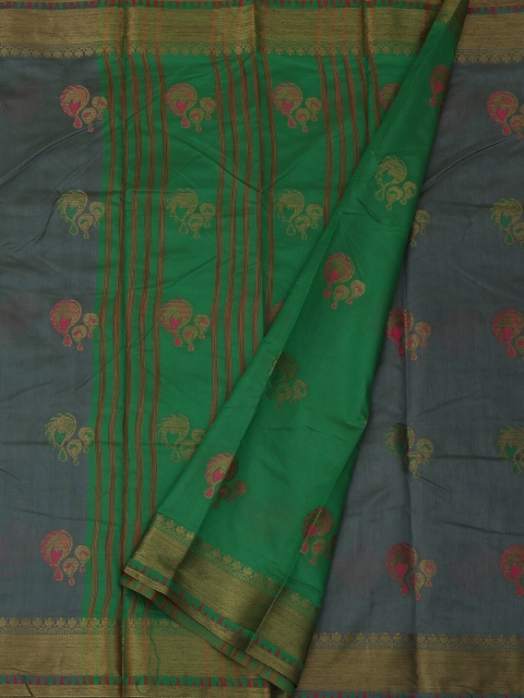 Pothys Grey & Green Jute Silk Woven Design Saree