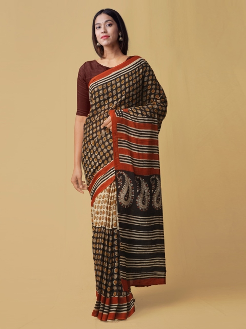 Unnati Silks Black & Red Pure Cotton Handloom Checked Kota Saree