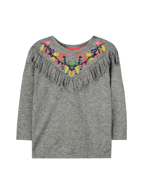 Cherry Crumble Girls Grey Solid Sweatshirt