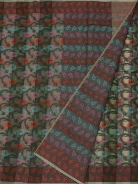 Pothys Green & Cream-Coloured Jute Cotton Woven Design Saree