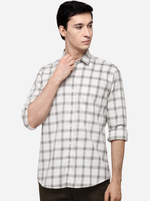 JADE BLUE Men Off-White & Beige Tailored Fit Checked Casual Shirt