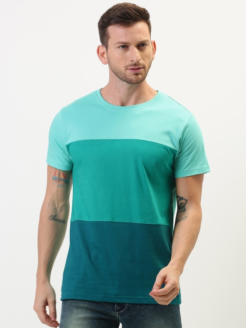 DILLINGER Men Green & Teal Green Colourblocked T-shirt