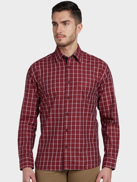 ColorPlus Men Maroon Regular Fit Checked Casual Shirt