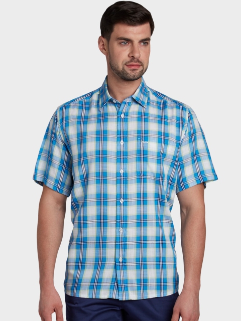 ColorPlus Men Blue & White Regular Fit Checked Casual Shirt